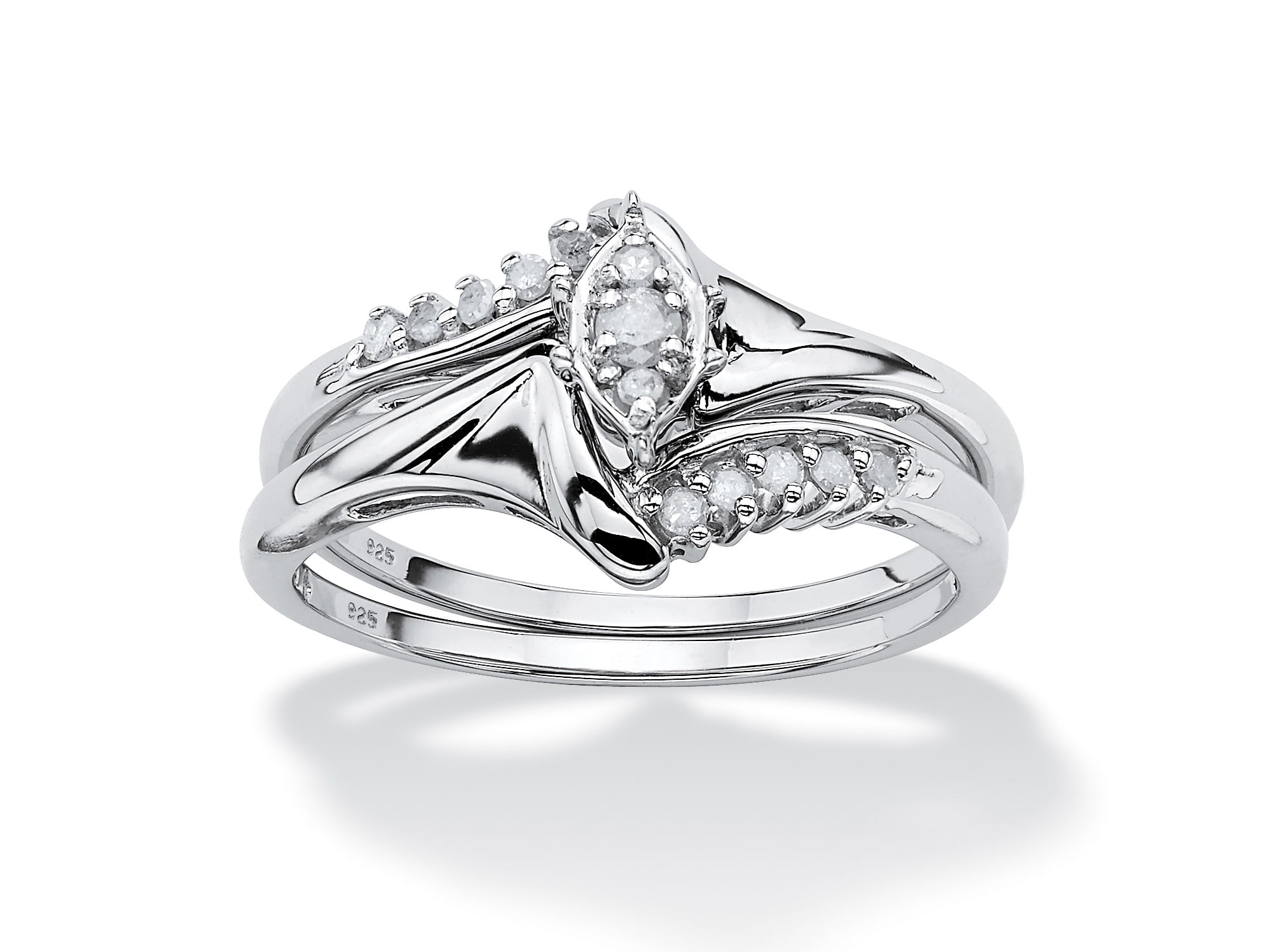 1 5 TCW Round Diamond Two-Piece Bridal Set in Platinum over .925 Sterling Silver by PalmBeach Jewelry