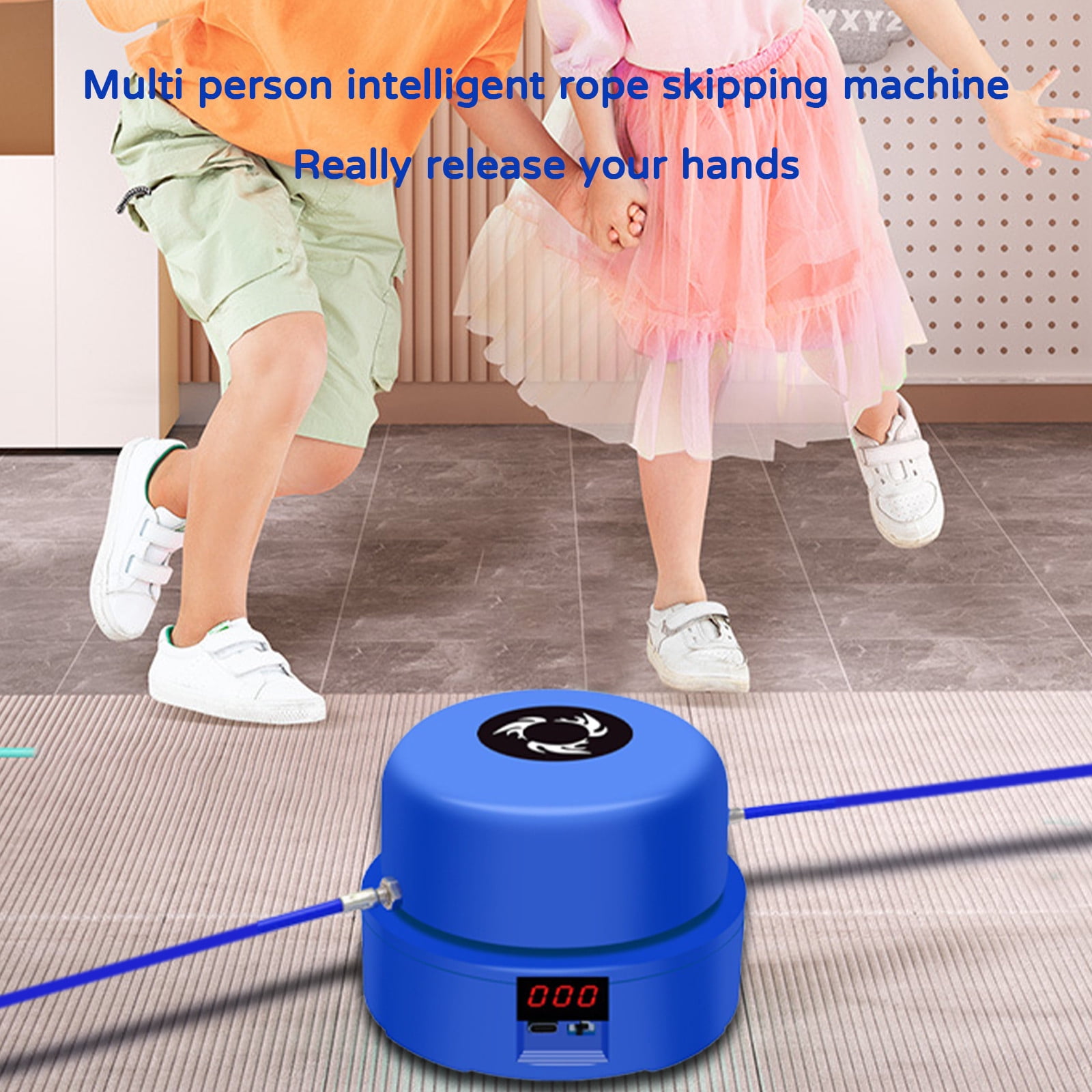 Jump Rope Machine, 3.5x5.1inch Rechargeable Electric Rope Skipping Machine, 10 Speed Regulation, LCD Large Screen Display,Suitable for Family, Office, Gym, Party(Blue)