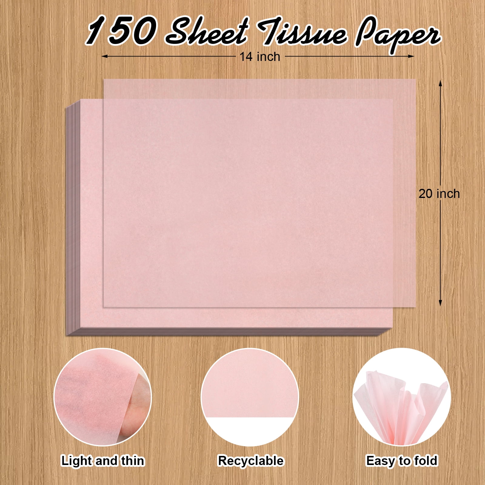 150 Pack Pink Gift Tissue Paper Bulk - 14" x 20" Small Sheets for Packaging, Wedding Favors, Floral Wraps and Arts & Crafts Projects, Pink