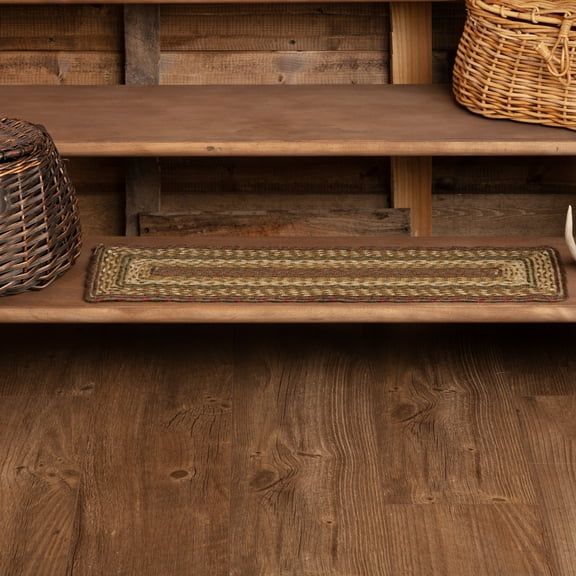 VHC Brands Tea Cabin Rustic Stair Tread Jute Striped Latex Backing Floor Decor 8.5"x27"