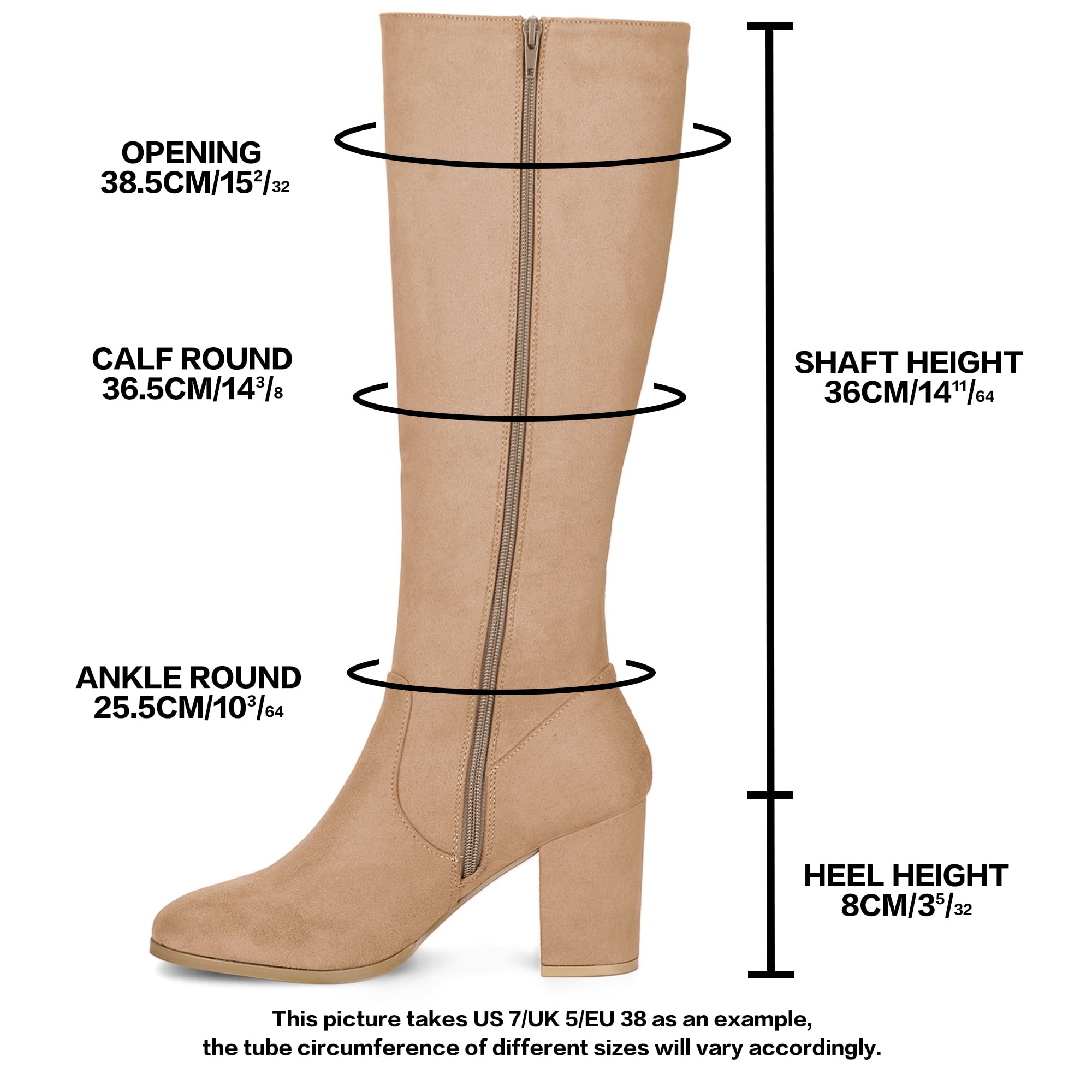 DARING DIVA Women's Stylish Side Zipper Chunky Heel Knee High Boots Khaki 9