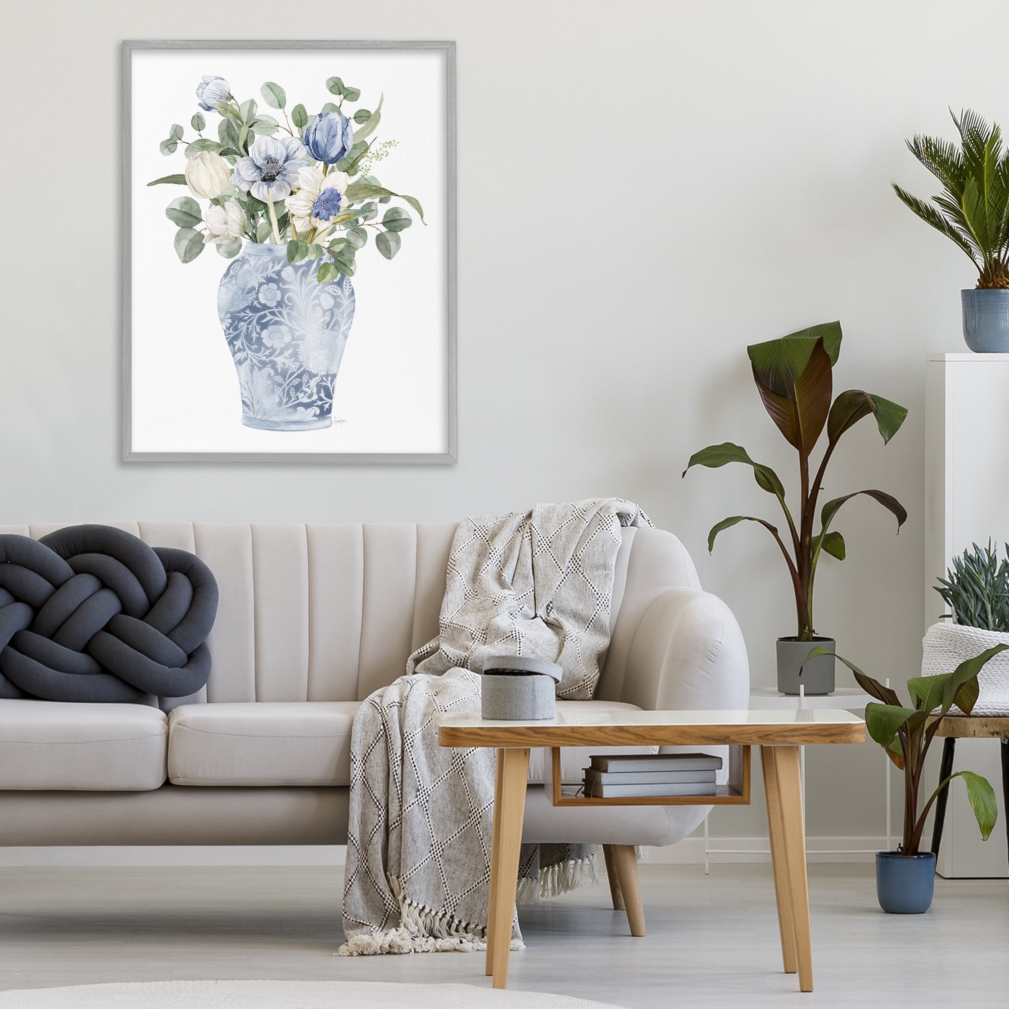 Stupell Industries Ornate Vase Tulips Gray Framed Giclee Art, design by Livi Finn