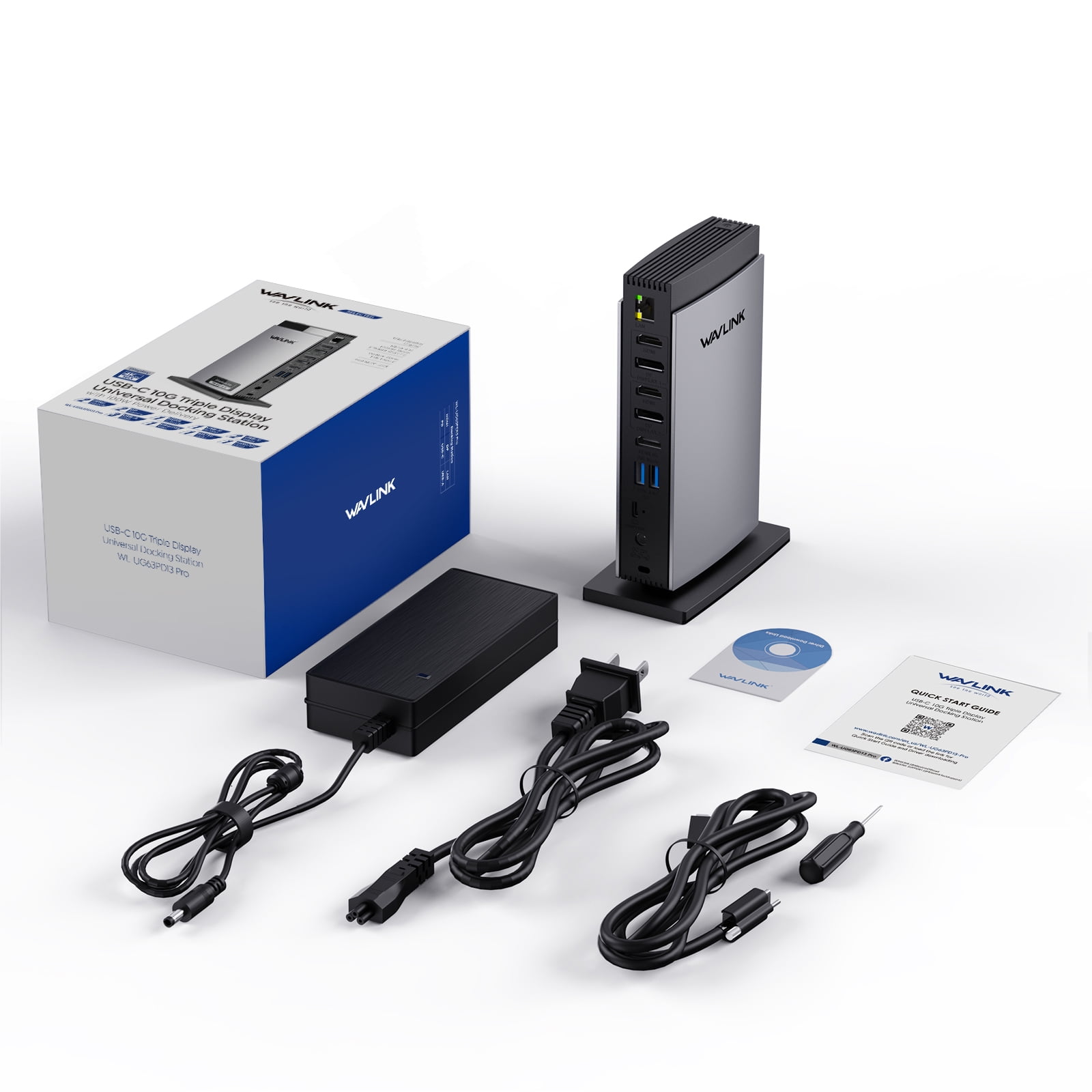 WAVLINK Universal DisplayLink Docking Station, 4K+Dual 2K USB C USB 3.0 Laptop Dock for M1 M2 M3 Mac and Windows, 15 In 1 with 3 HDMI, 2 DP, RJ45, Audio/Mic, SD/TF, 5 USB Ports, 130W AC Power Supply