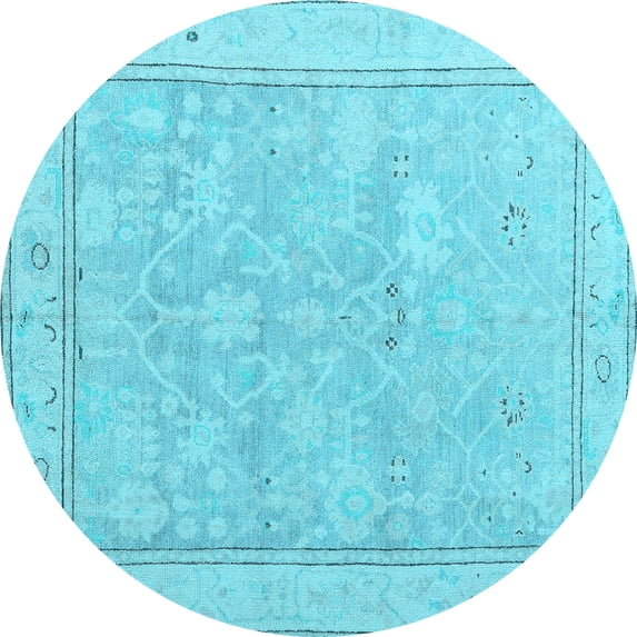 Ahgly Company Indoor Round Oriental Light Blue Traditional Area Rugs, 4' Round