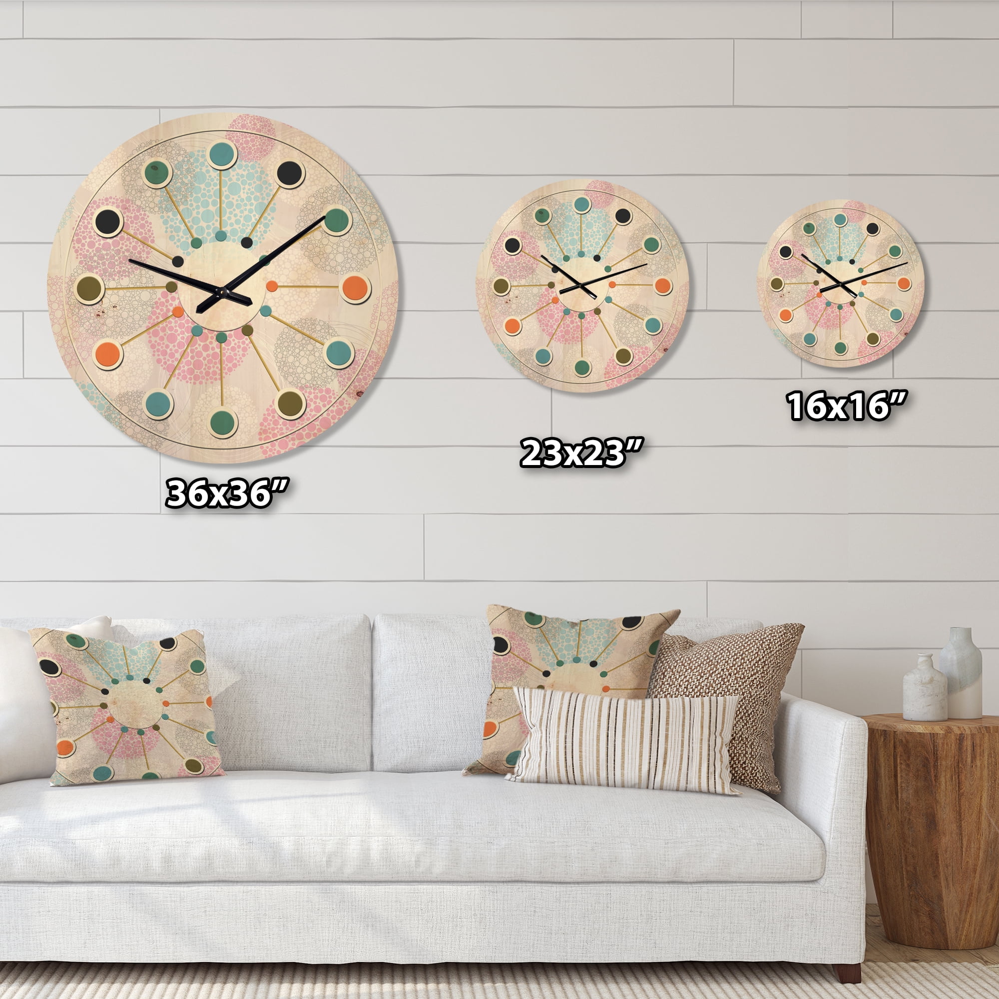 Designart 'Circular Abstract Retro Pattern Geometric III' Mid-Century Modern Wood Wall Clock