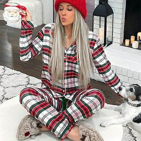 

Women S Sets Clearance Women Red Striped Check Christmas Long Sleeve Pajamas Set Warm Homewear Red M
