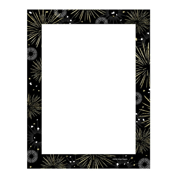 Happy New Year Holiday Letterhead / 50 Sheets / 8.5" x 11" Black Faux Gold Fireworks New Years Eve Paper / Decorative Stationery