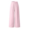 thumbnail image 4 of Arlun Summer Solid Color Wide Leg Pants Women Lightweight Breathable Drawstring Elastic Waisted Leisure Trousers Loose Comfort Fit for Daily and Beach Vacation Wear 2-Pink XL, 4 of 4