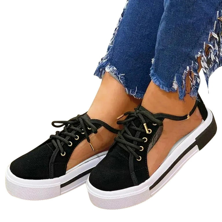Women s Fashion Net Yarn Breathable Flat Casual Shoes Velvet Front Lace up Single Shoeswomen casual shoes women casual shoes sale women casual shoes