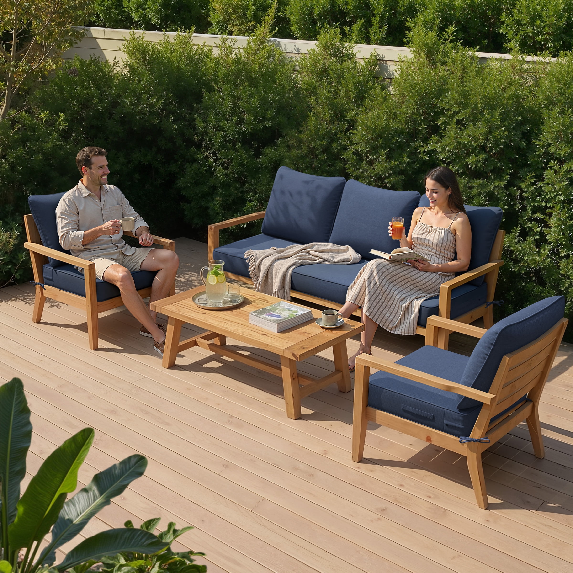 Crestlive 5.5" Outdoor Cushion for Patio Furniture Set of 2, 24 x 24, Waterproof and Fade-Resistant Deep Seat Cushions for Chair, Wicker Sofa and Couch, Navy Blue