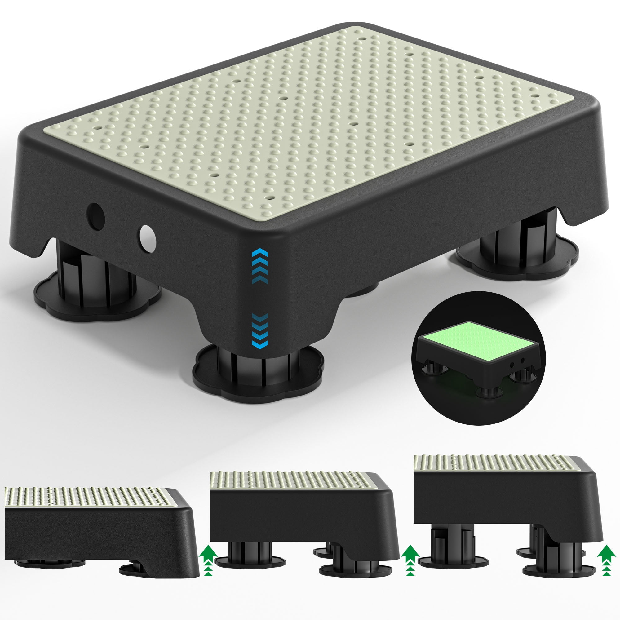 ALLJOY Adjustable Step Stool for Adults, Noctilucent Bed Step Stools, 500 LBS Capacity Non-Slip Safety Step Platform Indoor and Outdoor for Seniors and Kids, Elderly Assistance at Night