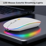SANPTENT LED Wireless Mouse, Slim Rechargeable Silent Mouse, 2.4G Portable USB Optical Computer Mice with USB Receiver - White