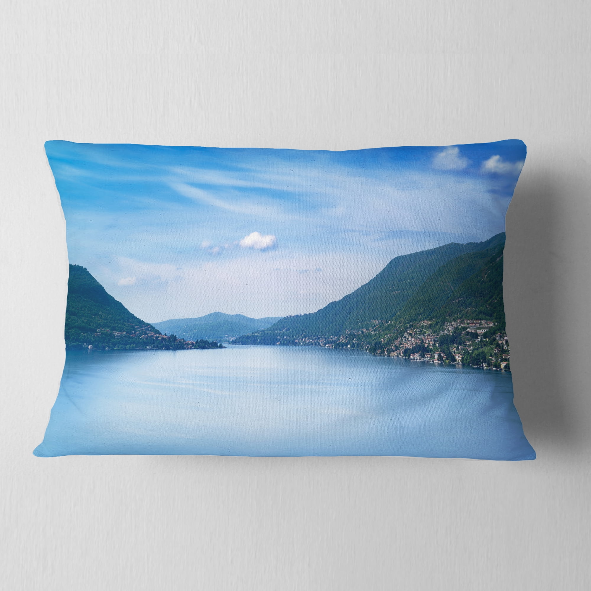 Designart Blue Como Lake Landscape - Photography Throw Pillow - 12x20