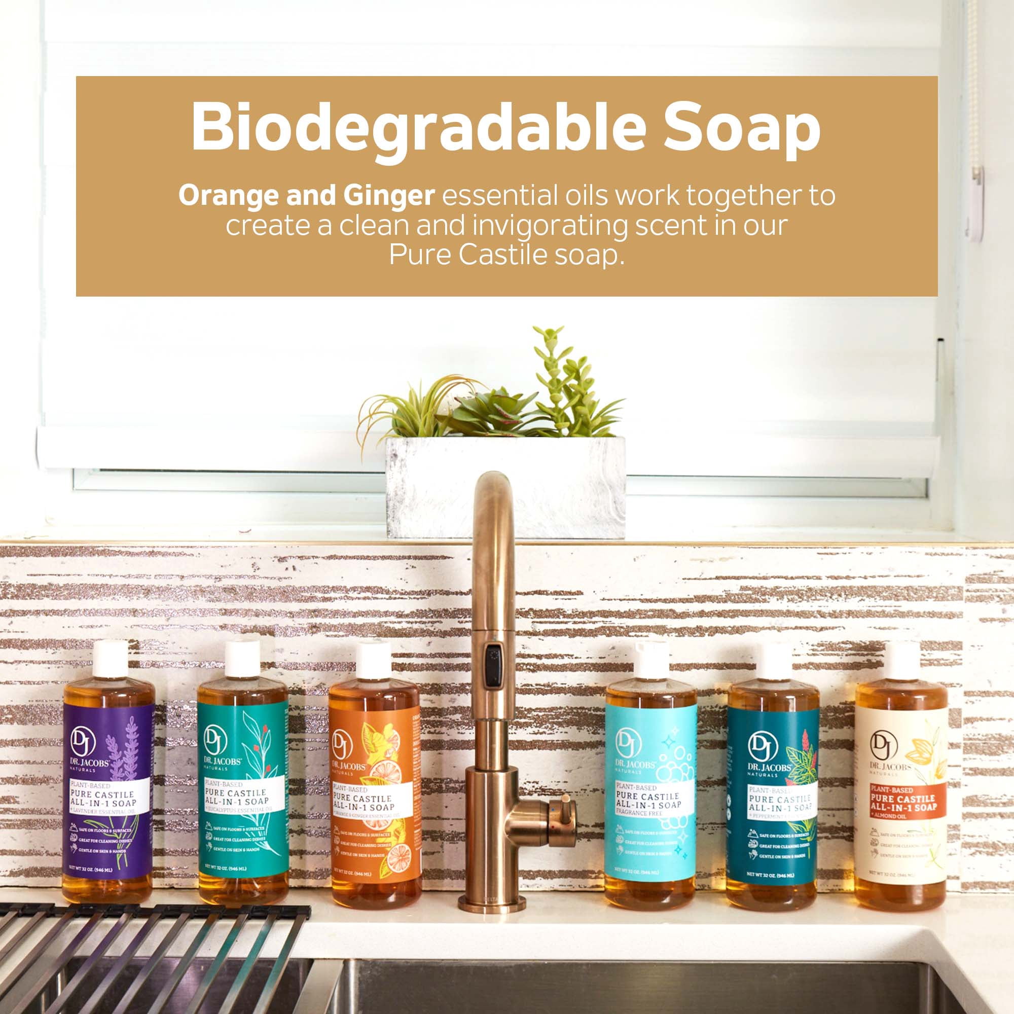 Dr. Jacobs Naturals Orange & Ginger Castile Soap All-In-One Cleaner Plant-Based Formula, 32 Fl. Oz. 3-Pack