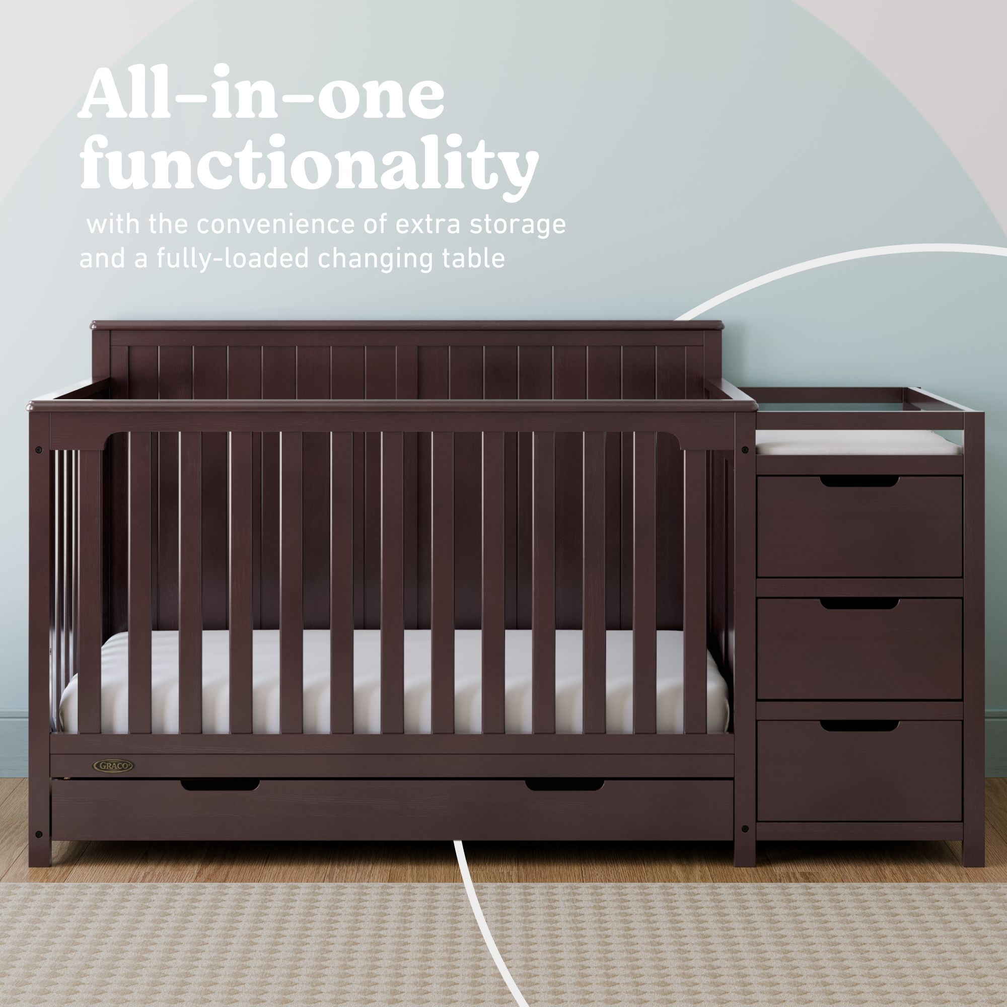 Graco Hadley 5-in-1 Convertible Baby Crib and Changer with Drawer, Espresso