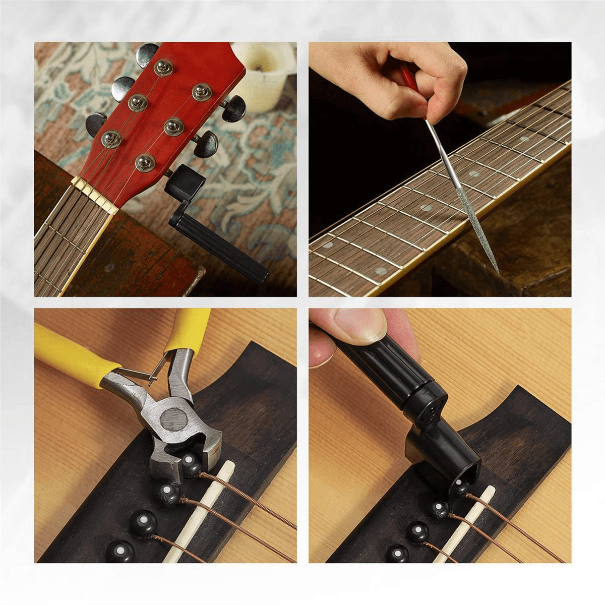 72Pcs Guitar Tool Kit Repair Maintenance Tools String Action Ruler Guitar Bridge Pins Strings Picks with Carry Bag