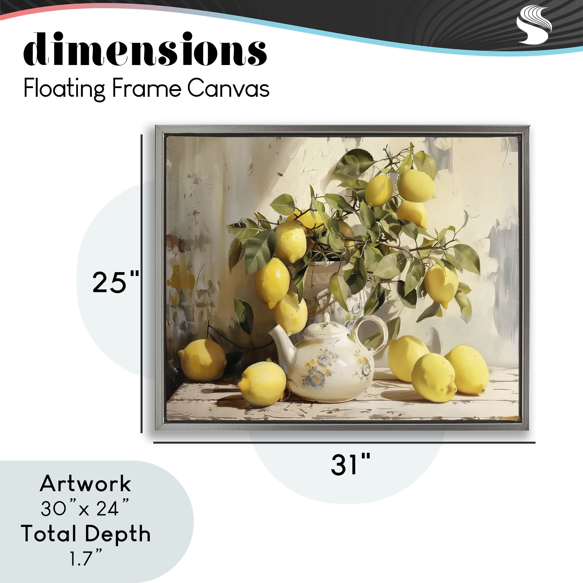 Stupell Industries Lemon Still Life with Teapot Gray Framed Floater Canvas Wall Art, design by LSR Design Studio