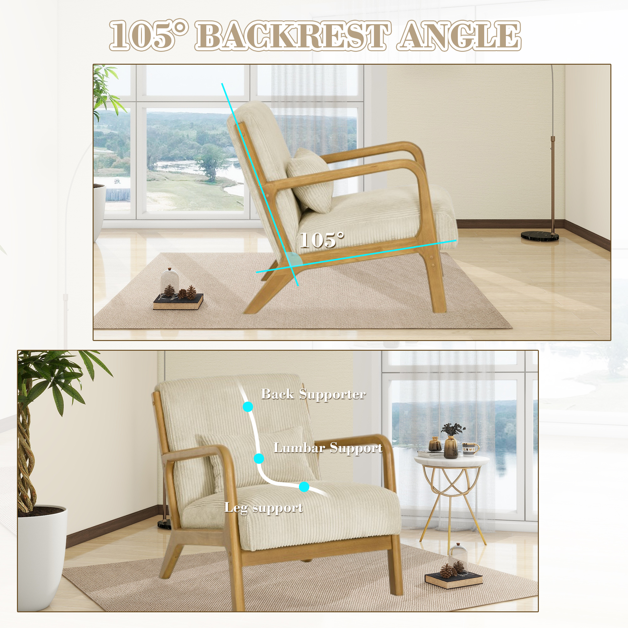 MOONMISS Mid Century Modern Accent Chair for Living Room Bedroom, Coffe