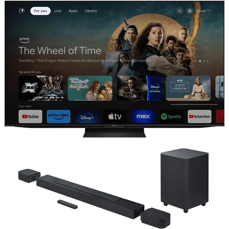 SHARP 4T-C75FV1U 75 Inch Class AQUOS XLED 4K Ultra HD Mini LED Google TV with a BAR-700 5.1ch Soundbar and Subwoofer with Surround Speakers (2024)