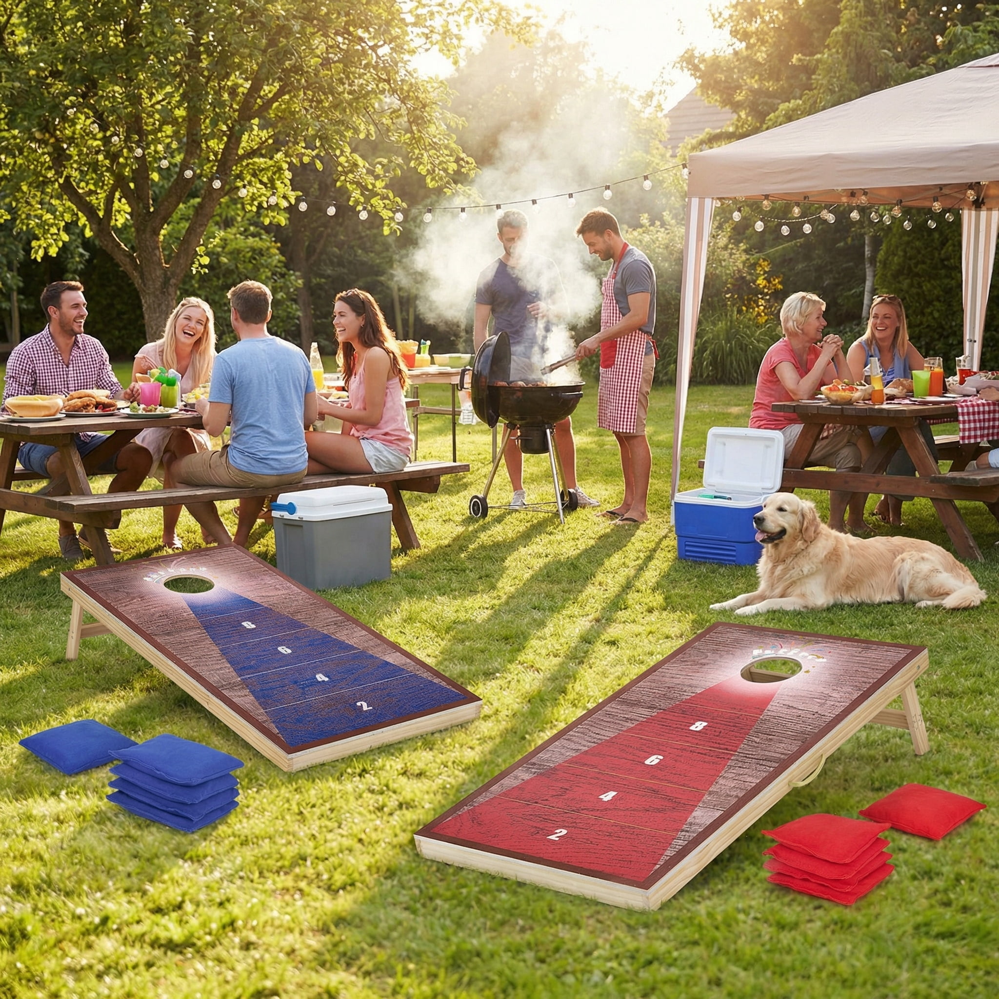 GASKY 4*2FT Cornhole Set Game with Durable Bean Bags X 9 Portable Cornhole Boards X2 Cornhole Set for Friends Family Camping Bench Yard