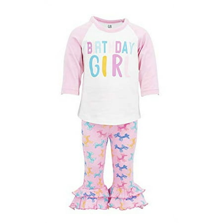Girls Birthday Girl Ruffle Pant Raglan Ballon Animal Outfit (12m) Pink