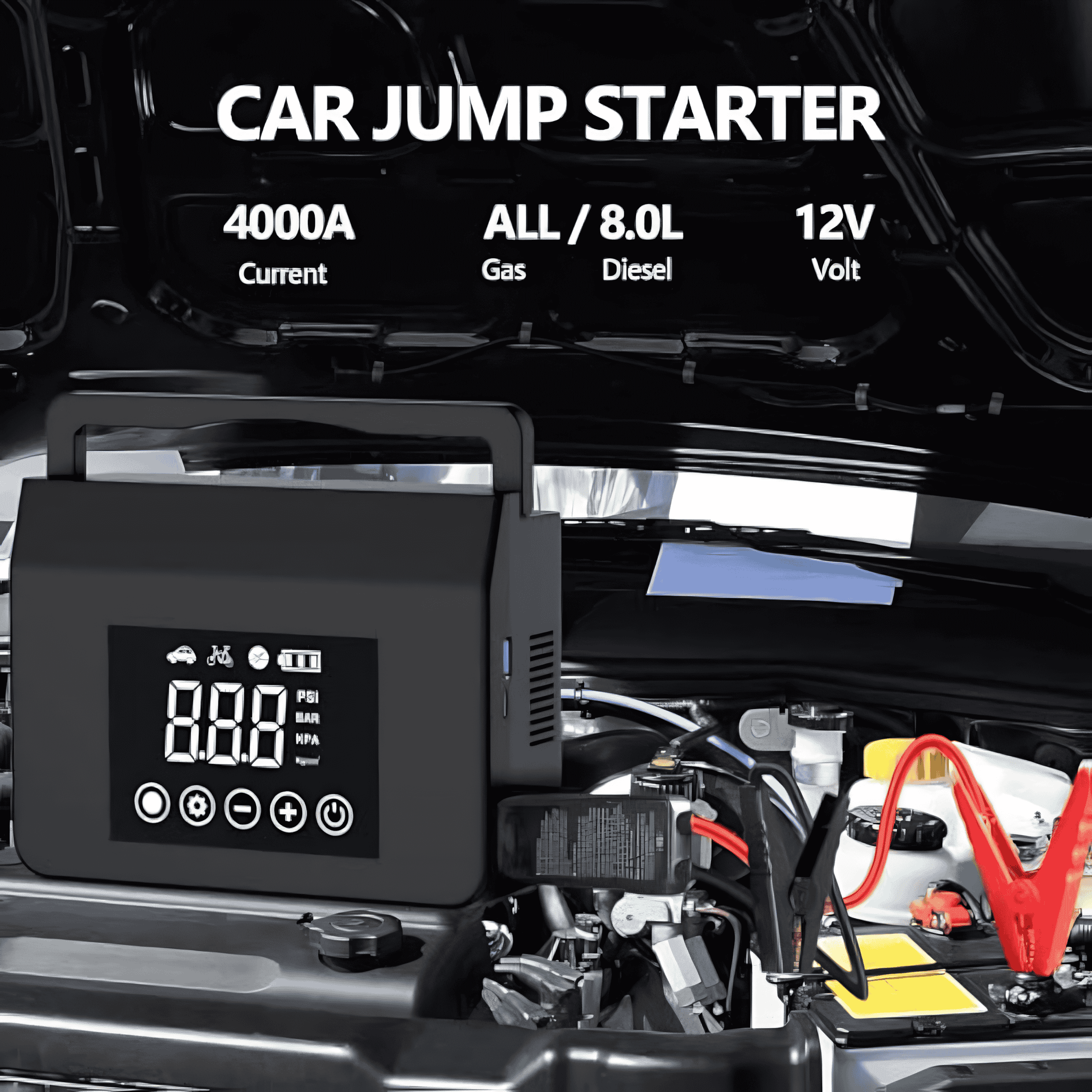 Gegaibe Portable Car Jump Starter with Air Compressor 4000A 12V Battery Booster, 150PSI Tire Inflator, 15000mAh Power Bank, LED Flashlight