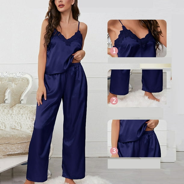 Silk Cami Short Set for Women, Navy Blue