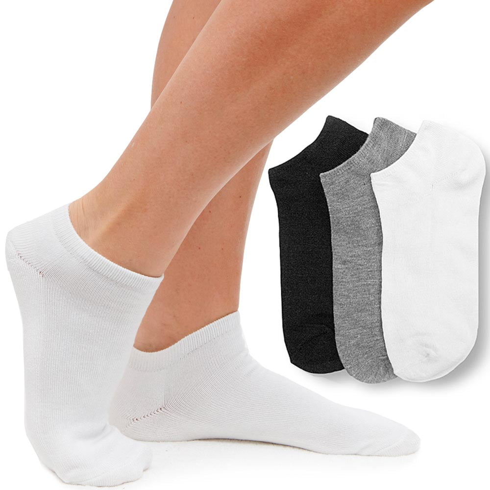 3 Pair Women Ankle Socks Low Cut Fit Crew Size 9-11 Sport Black White ...
