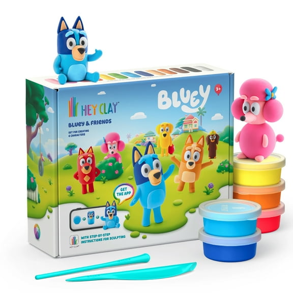 Hey Clay Bluey and Friends, Colorful Modeling Air-Dry Clay, 15 cans with Fun Interactive App for Kids Ages 3  Years
