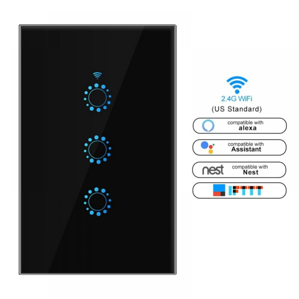 Leche ocupado neumonía 1/2/3 Gang WiFi Smart Light Switch White, Modern Tempered Glass Panel Wall Touch  Switch US Standard Single Pole Switches Works with Alexa, Google Assistant  - Walmart.com
