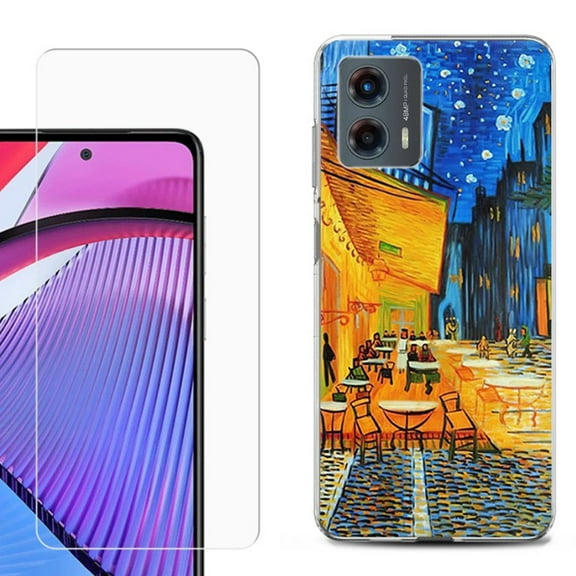 OneToughShield ® Compatible with Motorola Moto G 5G 2023, Shockproof Phone Case, with Tempered Glass Screen Protector - Cafe Terrace