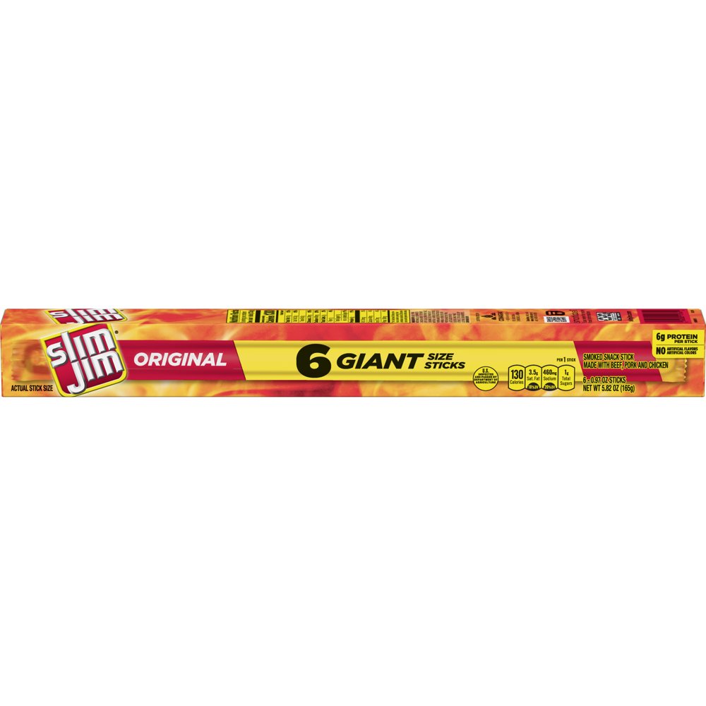 Slim Jim Giant Smoked Meat Stick, Original, 0.97oz. Stick, 6 ct
