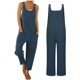 thumbnail image 1 of TRKIYQC Mono suelto para mujer con bolsillos, pantalones rectos sin mangas con cuello en forma de U de pierna ancha TRKIYQC moda, 1 of 6
