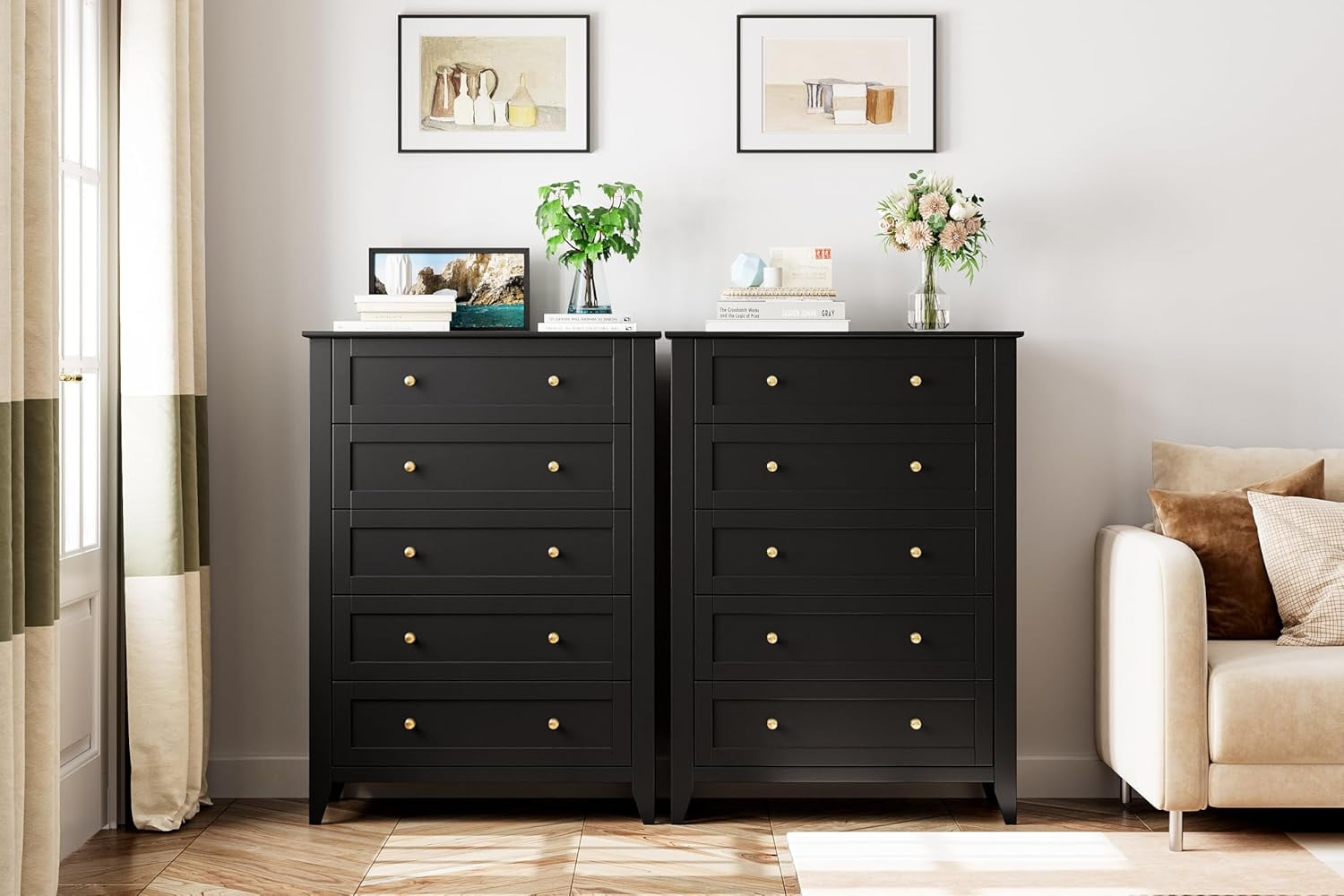 Roromall 5 Drawer Dresser for Bedroom, Tall Dresser with Deep Drawers & Metal Knobs, Modern Wooden Chests of Drawers for Entryway, Hallway