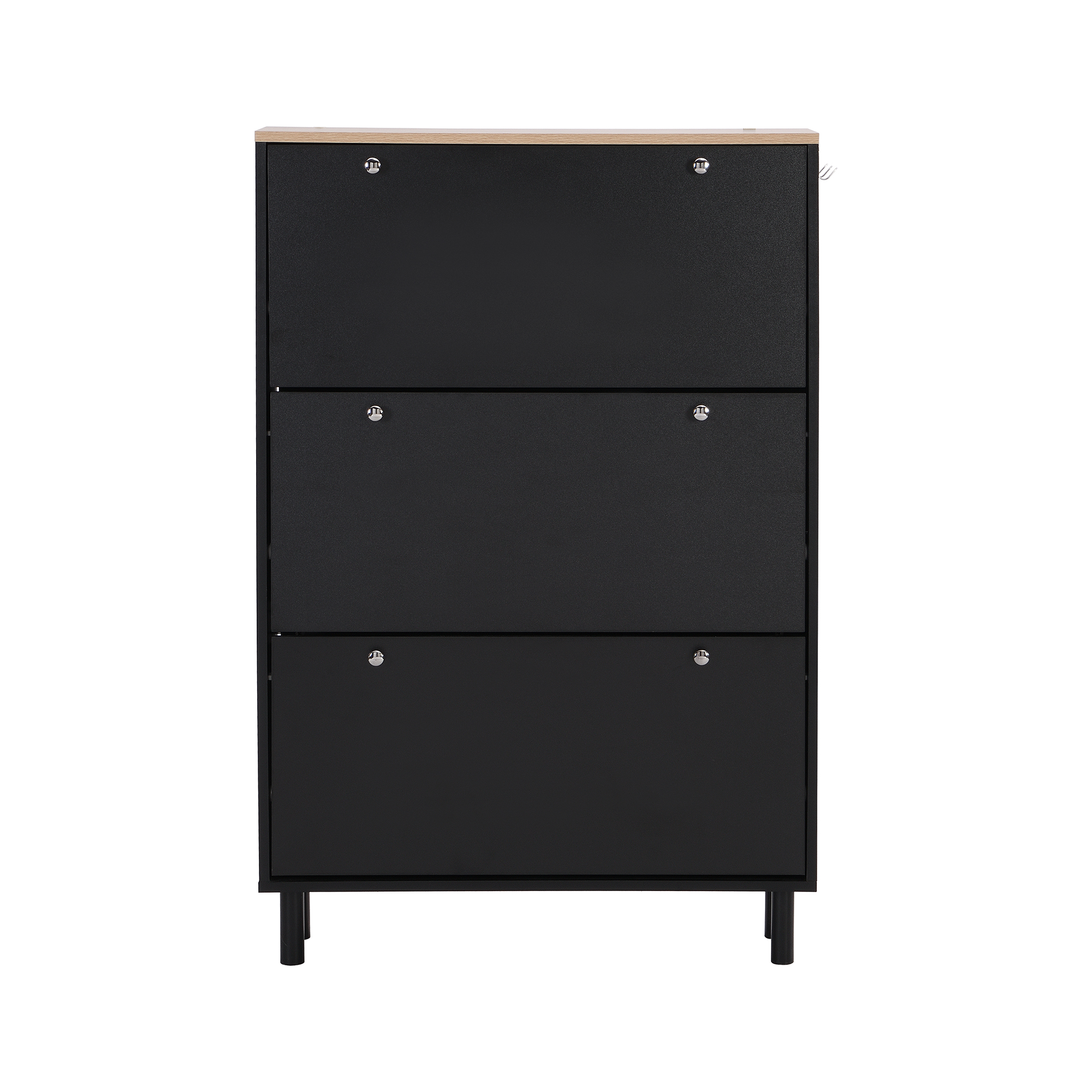 Narrow Shoe Cabinet with 3 Flip Drawers Adjustable Entryway Organizer with 3 Hooks, Free Standing Shoe Rack for Hallway