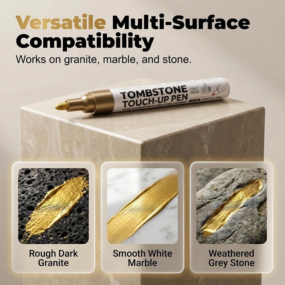 Tombstone Marker Pen For Restoring Faded Grave Inscriptions,4 Pack Waterproof Permanent Oil Based Paint Marker Pens- Metallic, Quick Drying Marker for Metal, Rock, Wood, Plastic, Glass, Rubber