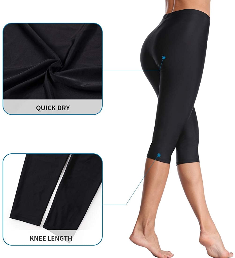 Alove Swim Pants for Women High Waisted Swimming Leggings Stretch Swim Capris Sporty Long Swim Board Shorts