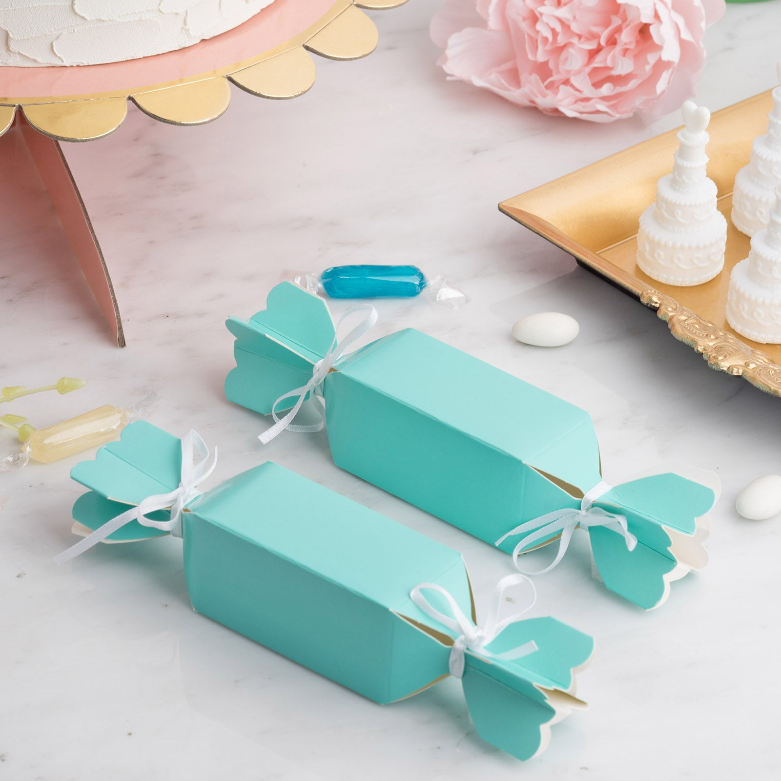 Efavormart 25 Pack Candy Shape Turquoise Party Favor Boxes with Satin