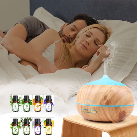 Aukfa Essential Oils diffusers Humidifier,Quiet Cool Mist,500ml Wood Grain Ultrasonic Aroma Air Water Vaporizer for Room,Fragrance Electric Diffusers with Oils for Home,Office,Light Blue