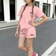 thumbnail image 6 of oqasdz Children Kids Girls Summer Outfits Bow Print Short Sleeve Loose Fit Workout Set T Shirts and Shorts for Gym Running Casual Sporty Fashion Clothes,Pink,5-6 Years, 6 of 7