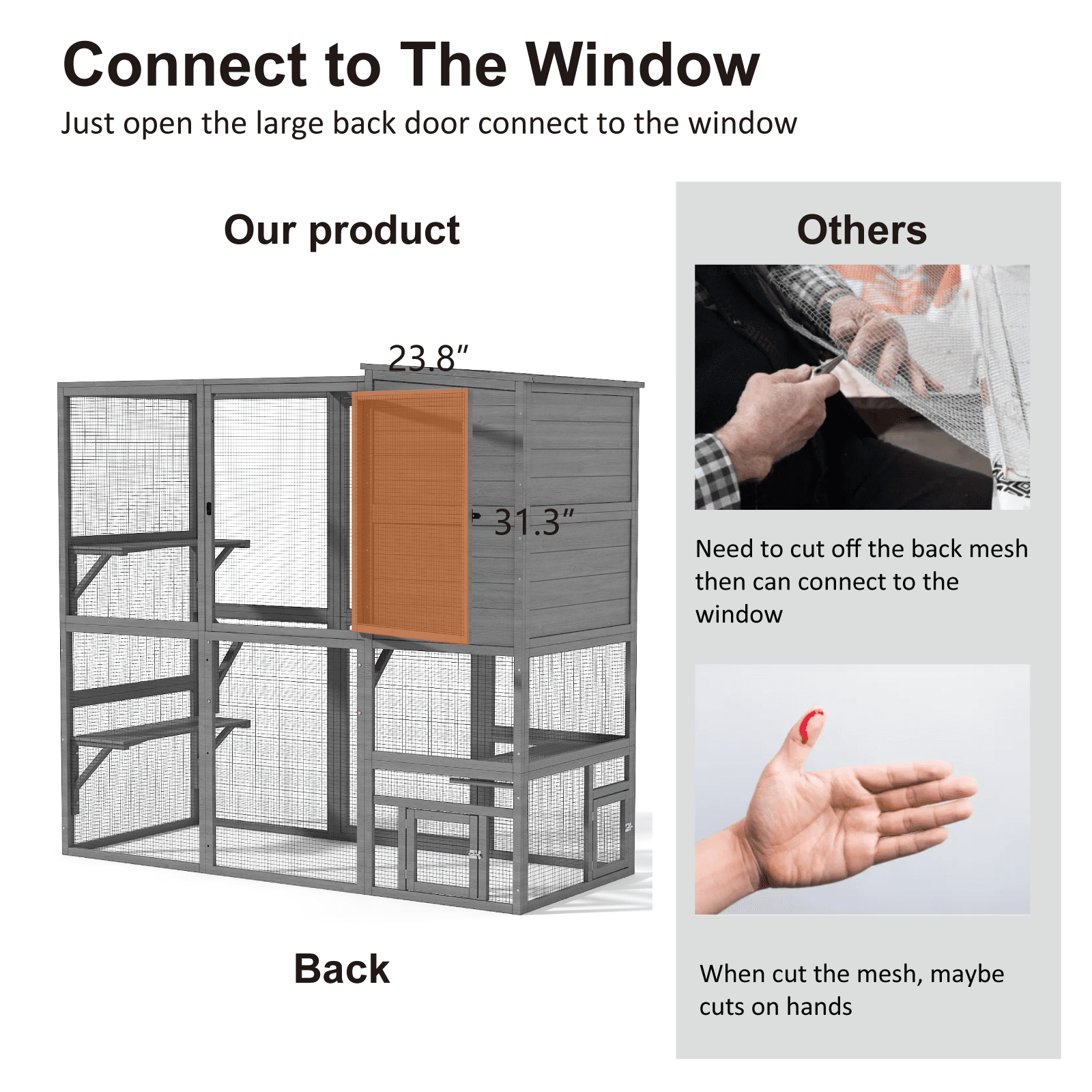 TIMHAKA Large Cat Enclosure, 4 Tiers Catio w/ Weatherproof Roof, 3 Resting Rooms, 3 Platforms & 2 Large Doors for Outdoor Indoor Cats, 76”×33”×71”