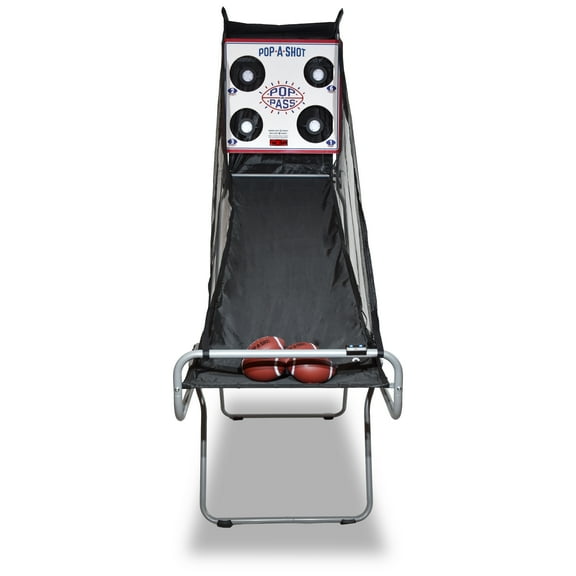 Pop-A-Shot | Official Pop-A-Pass Electronic Arcade Football Toss Game | 4 Inflatable Mini Footballs | Foldable, Portable, Tote Bag Included