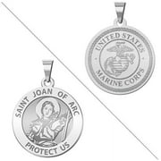 Saint Joan of Arc Doubledside MARINES Religious Medal - 3/4 inch Size of a Nickel - Sterling Silver