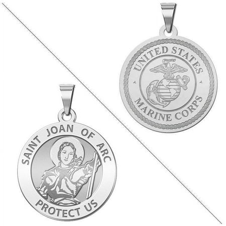 Saint Joan of Arc Doubledside MARINES Religious Medal - 3/4 inch Size of a Nickel - Sterling Silver
