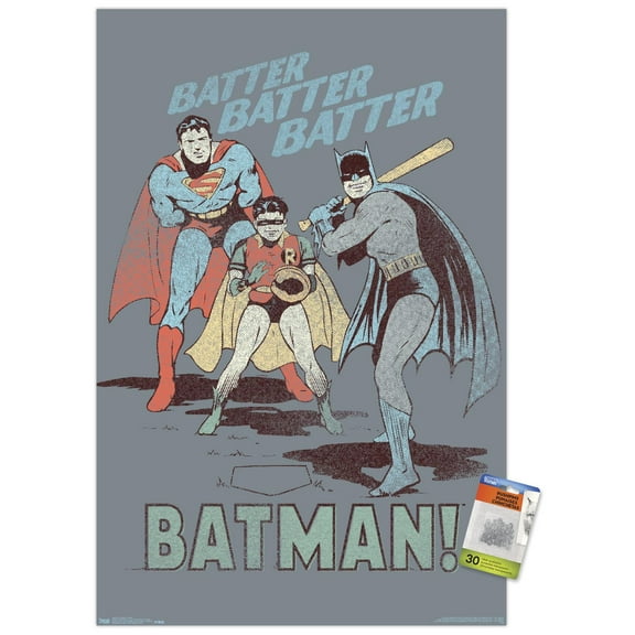 DC Comics - Batman - Robin - Superman - Batter Wall Poster with Push Pins, 22.375" x 34"