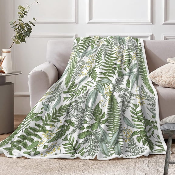Sage Green Throw Blanket, Spring Throw Blanket for Couch Bed, Eucalyptus Leaves Floral Fleece Blanket, Camping Throw Blanket, Lightweight Soft Warm Cozy Blanket Plush Travel Throws ​Blankets,50"x40"