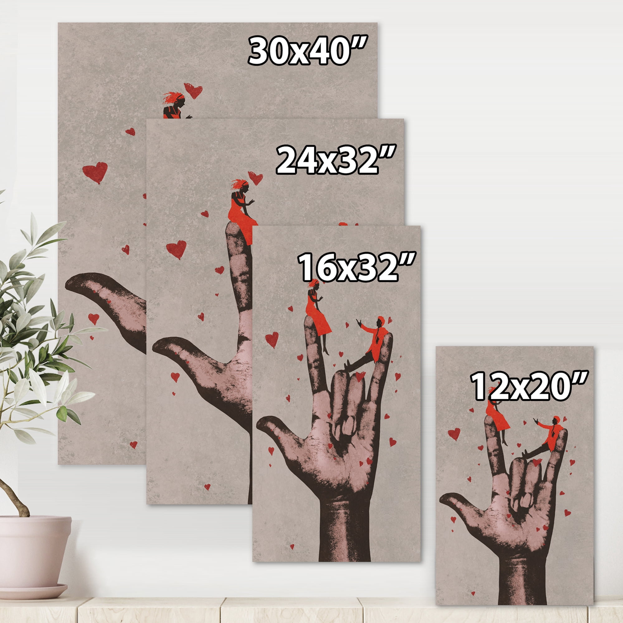Designart ' I Love You Hand Sign With Romantic Couple ' Modern Canvas Wall Art Print