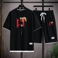 thumbnail image 4 of Conjuntos para hombre Corridos Tumbados Camiseta holgada de manga corta con cuello redondo y pantalones cortos con cordón Natanael Cano 2 piezas Ropa de calle Trajes casuales para hombre, 4 of 5