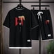 thumbnail image 3 of Conjuntos para hombre Corridos Tumbados Camiseta holgada de manga corta con cuello redondo y pantalones cortos con cordón Natanael Cano 2 piezas Ropa de calle Trajes casuales para hombre, 3 of 4