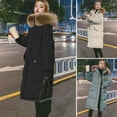 thumbnail image 2 of Winter Women Cotton Jacket with Furry Hood Long Sleeves Pockets Heat Retention Knee Length Zip-up Padded Coat Solid Color Windproof Outwear Parka, 2 of 8
